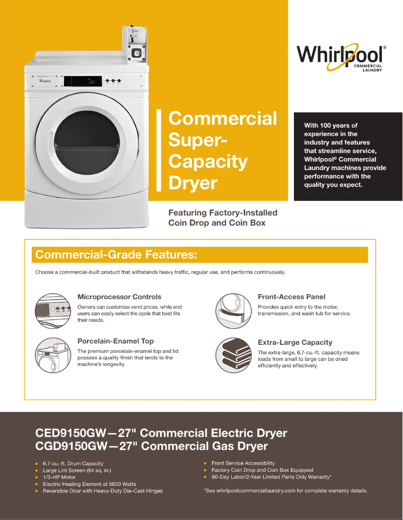 Page 1 de la notice Fiche technique Whirlpool CGD9150GW