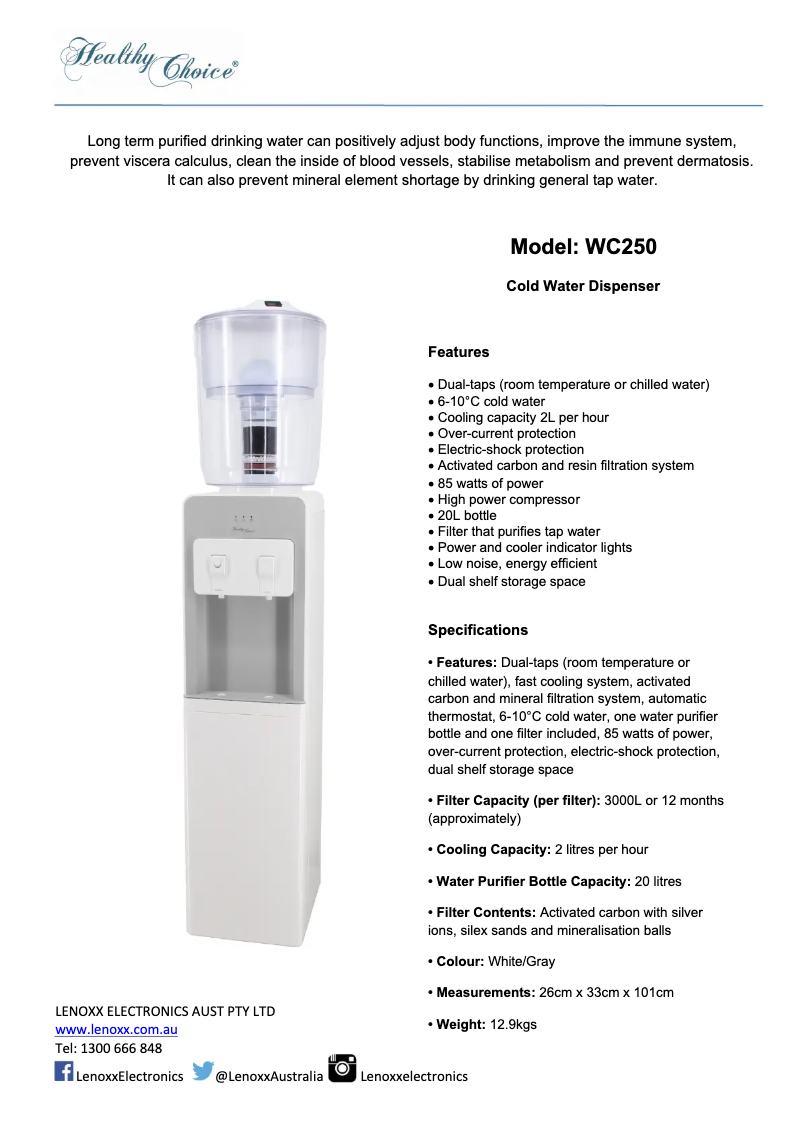 Page n°1 - Fiche technique Healthy Choice WC250