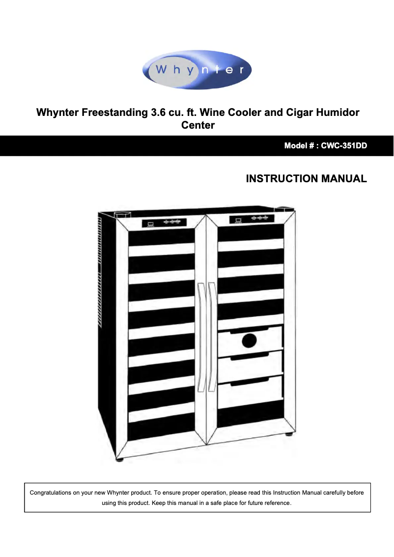 Page 1 de la notice Manuel utilisateur Whynter CWC-351DD