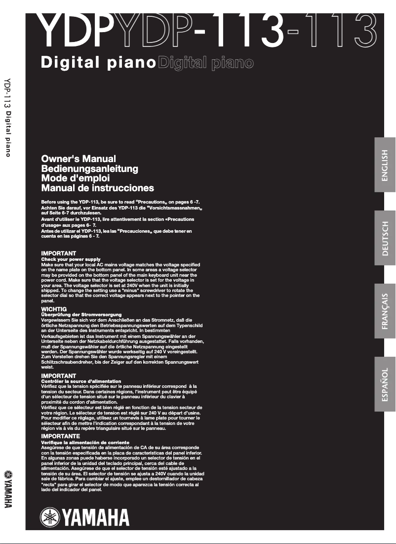 Page 1 de la notice Manuel utilisateur Yamaha YDP-113