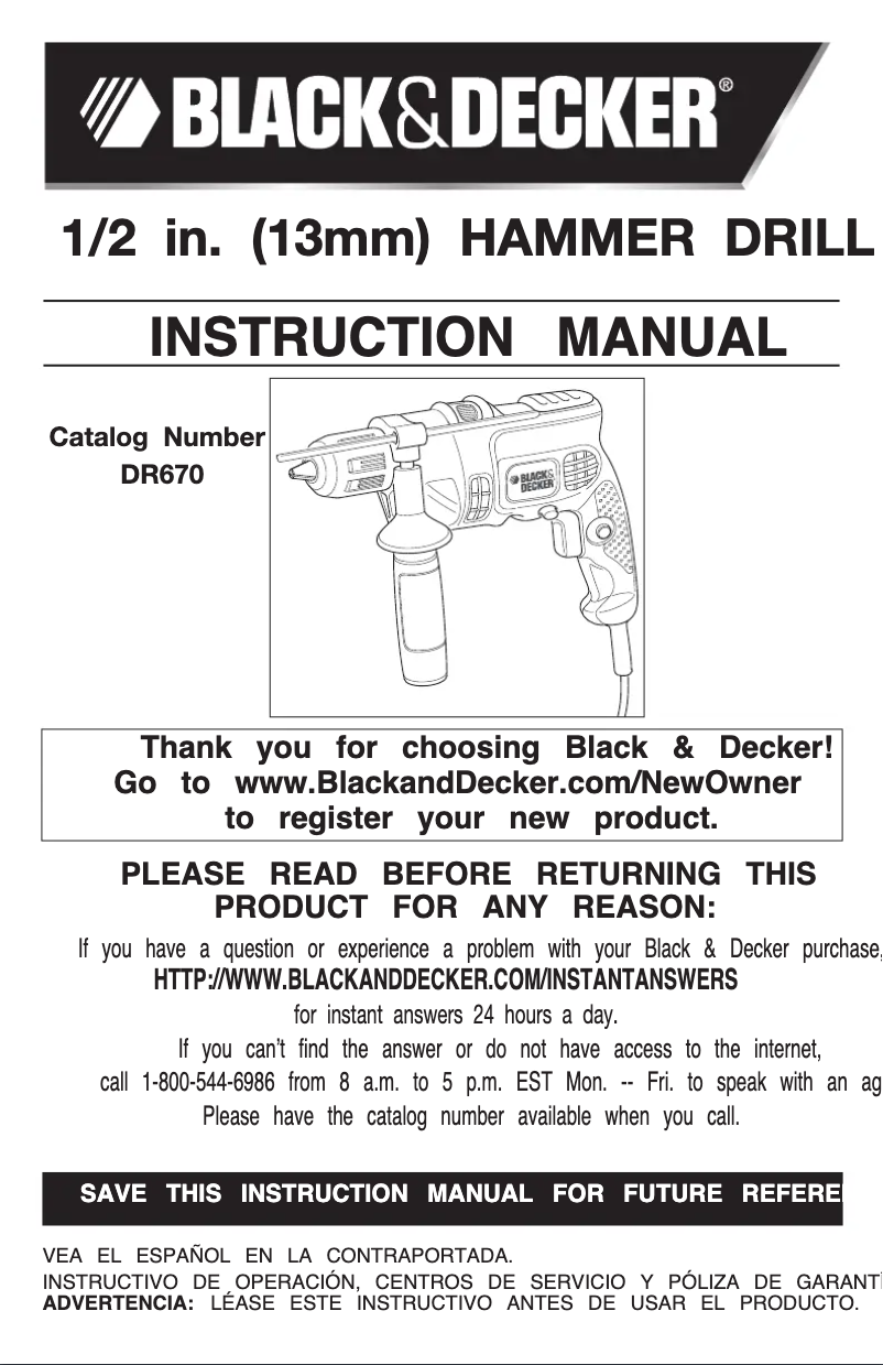 Page n°1 - Manuel utilisateur Black & Decker DR670