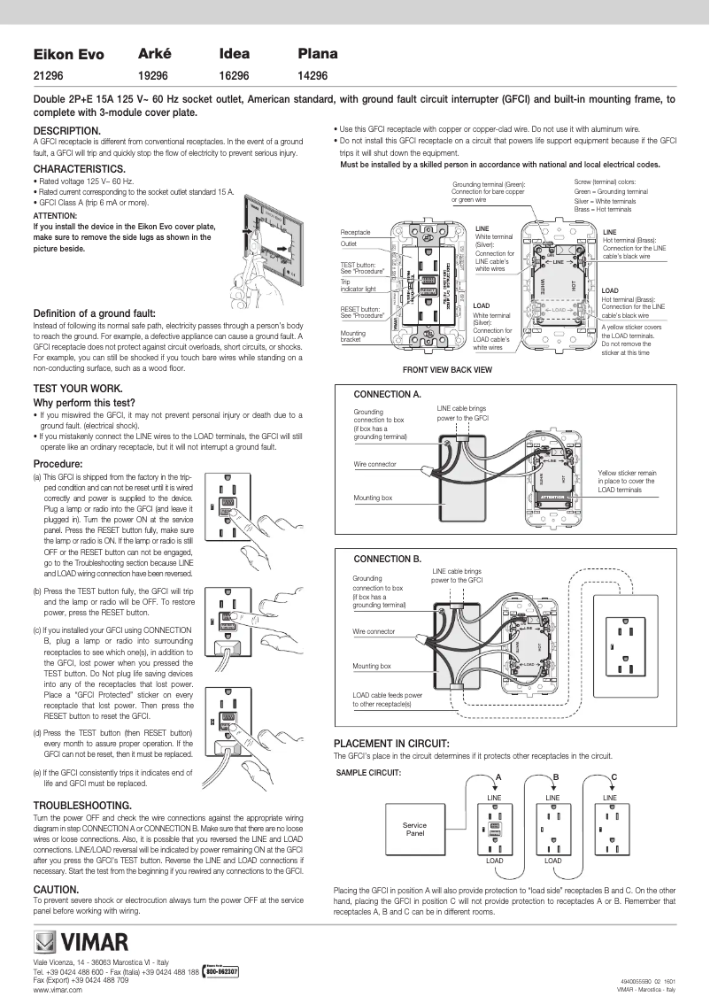 Page 1 de la notice Manuel utilisateur Vimar 21296