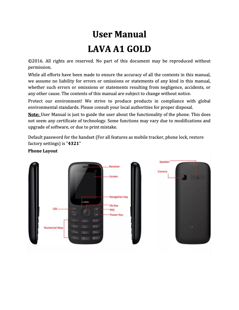 Page 1 de la notice Manuel utilisateur Lava A1 Gold