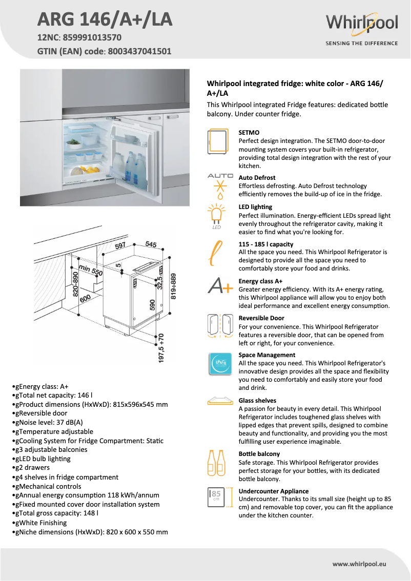 Image de la première page du manuel de l'appareil ARG 146/A+/LA