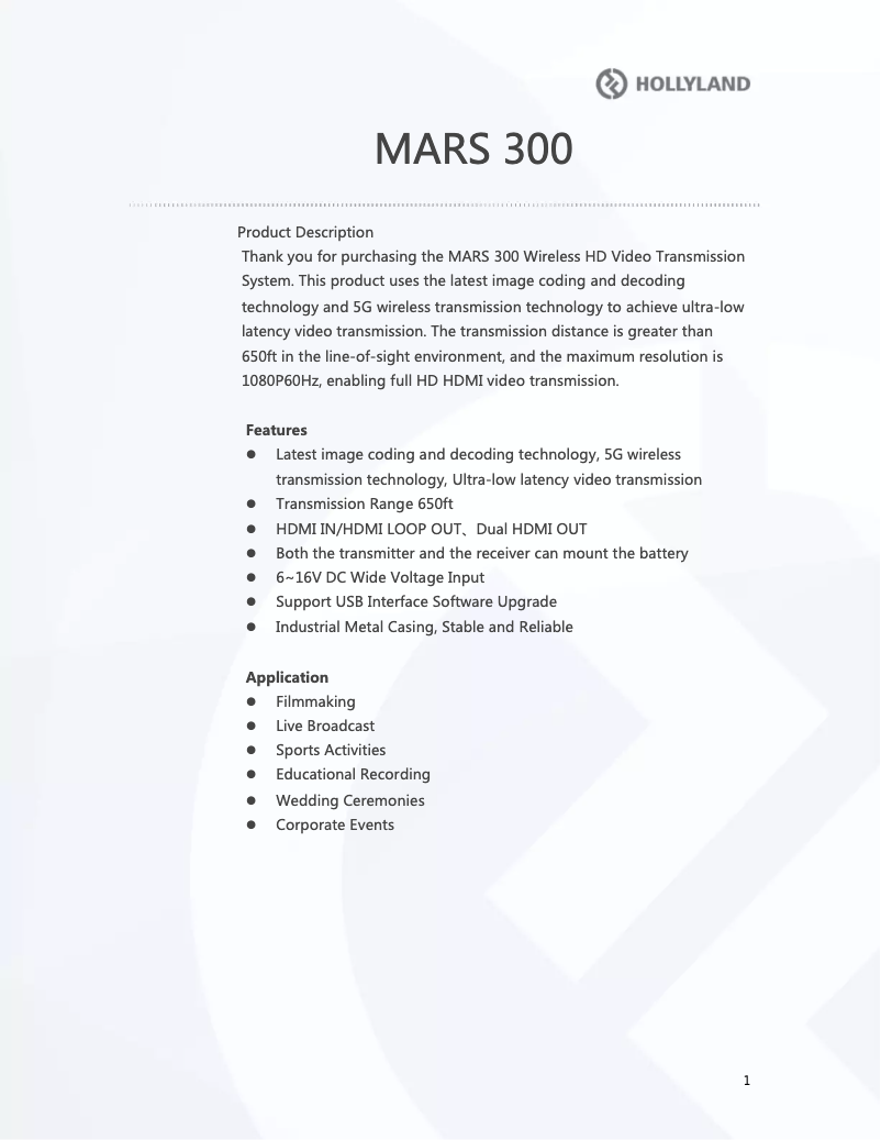 Page n°1 - Manuel utilisateur Hollyland Mars 300