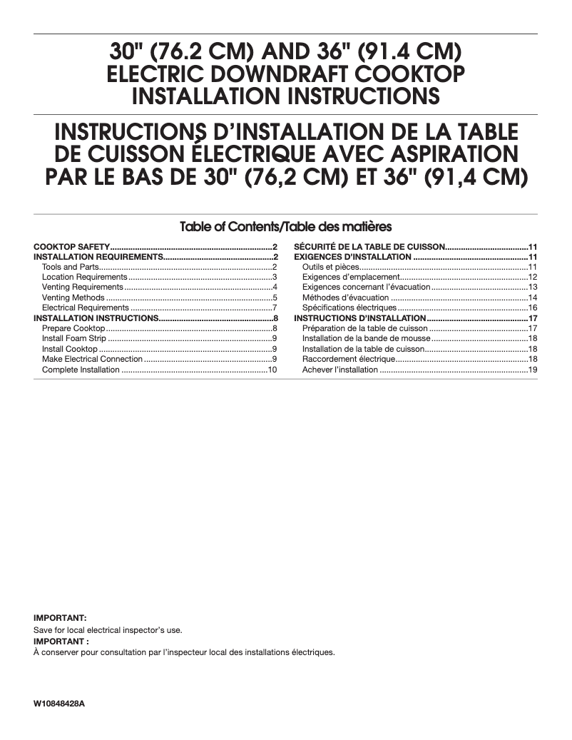 Page n°1 - Guide d'installation JennAir JED4430GS