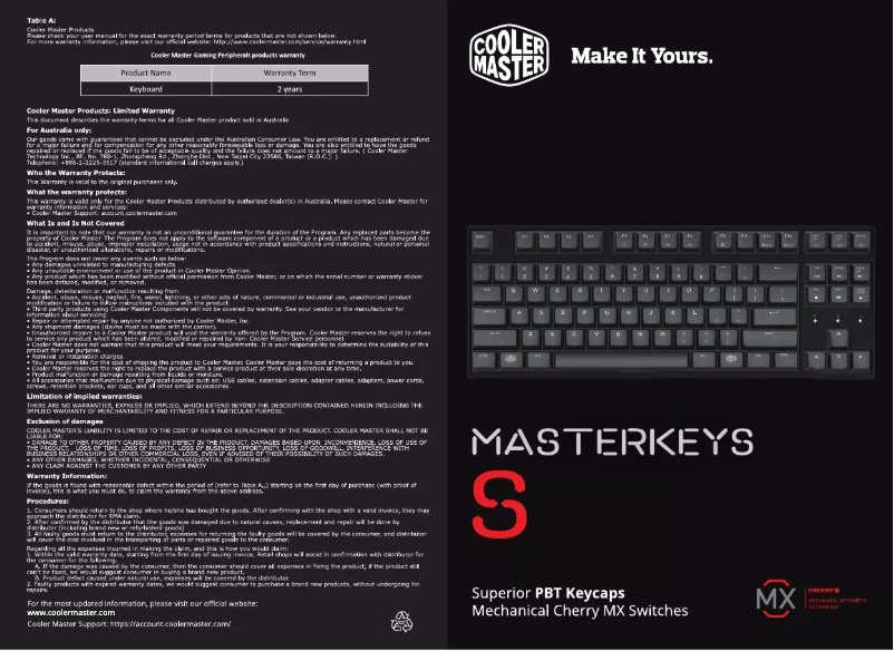 Page 1 of the manual User Manual Cooler Master MasterKeys S