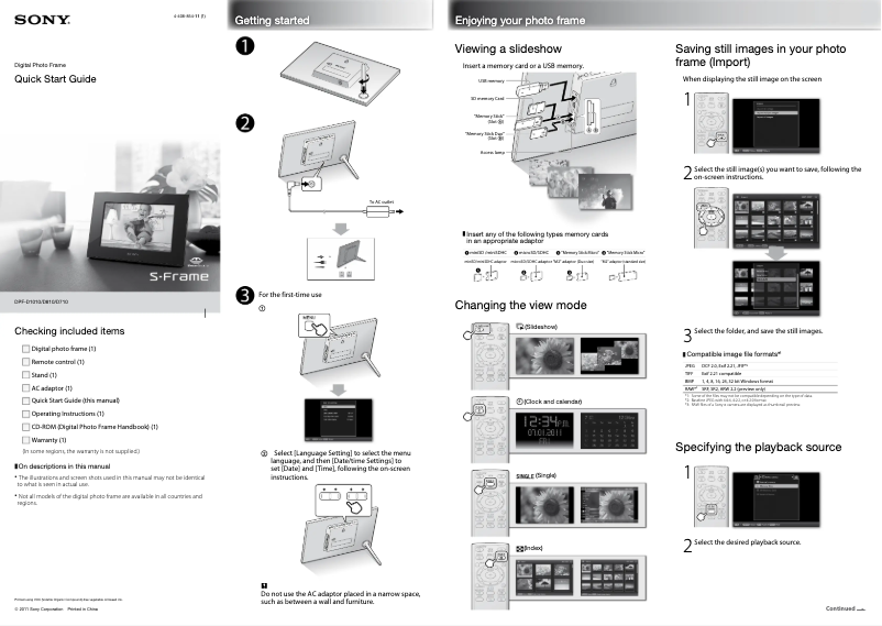Page 1 de la notice Guide d'installation Sony DPF-D710