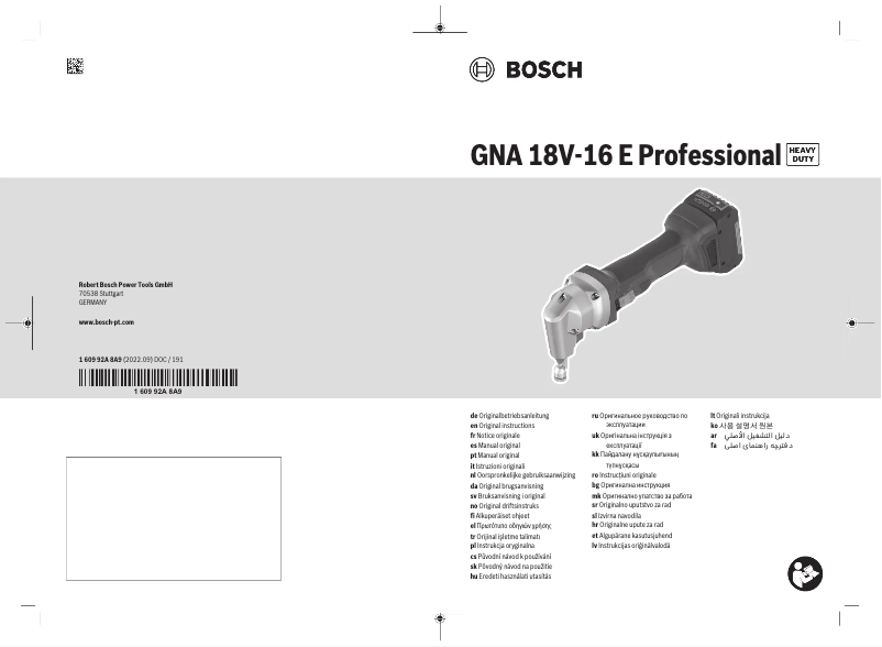 Page n°1 - Manuel utilisateur Bosch GNA 18V-16 E Professional