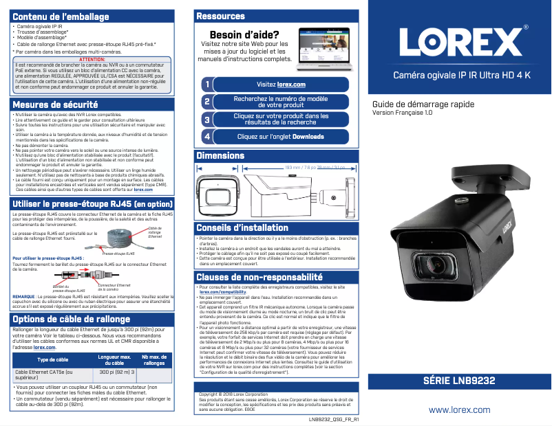 Page n°1 - Manuel utilisateur Lorex LNB9232S