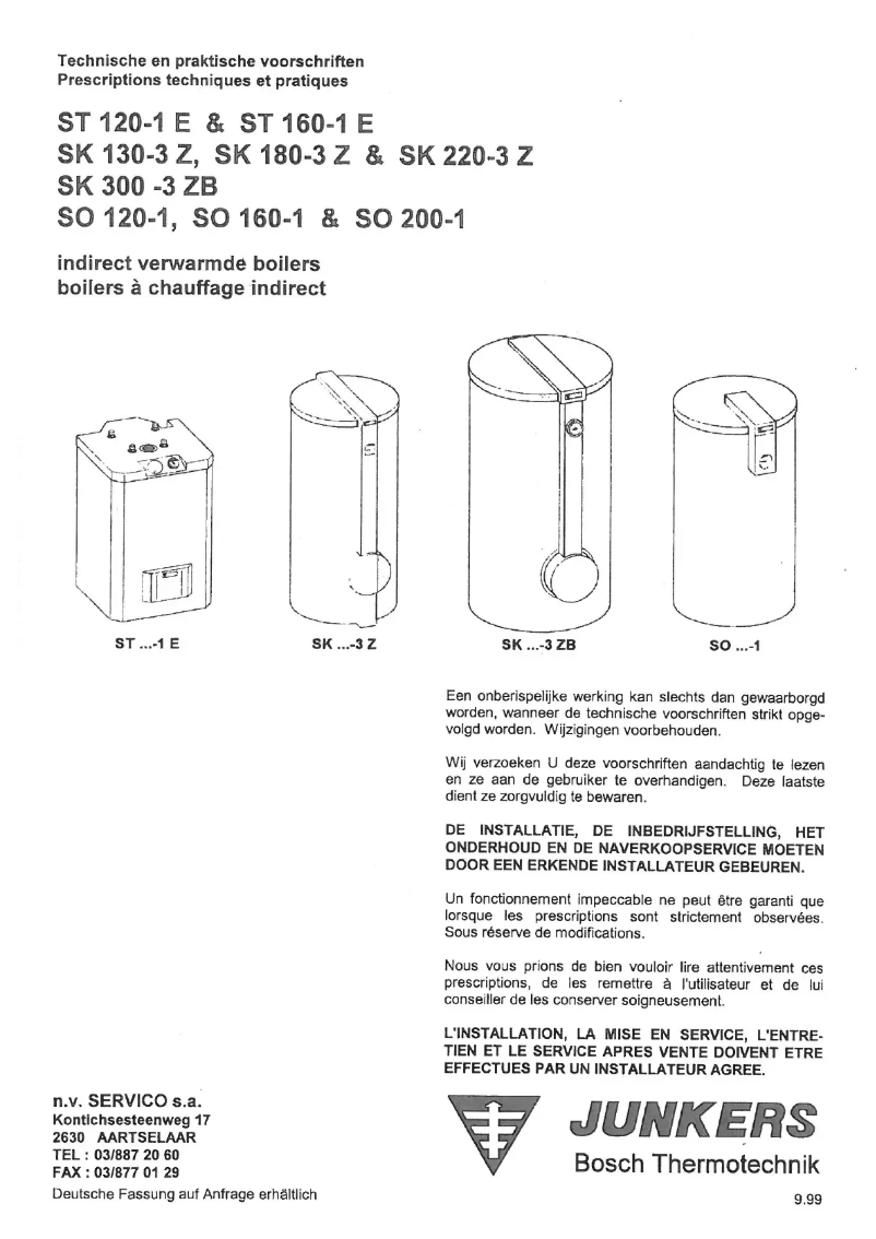 Page 1 de la notice Manuel utilisateur Junkers SK 180-3 Z