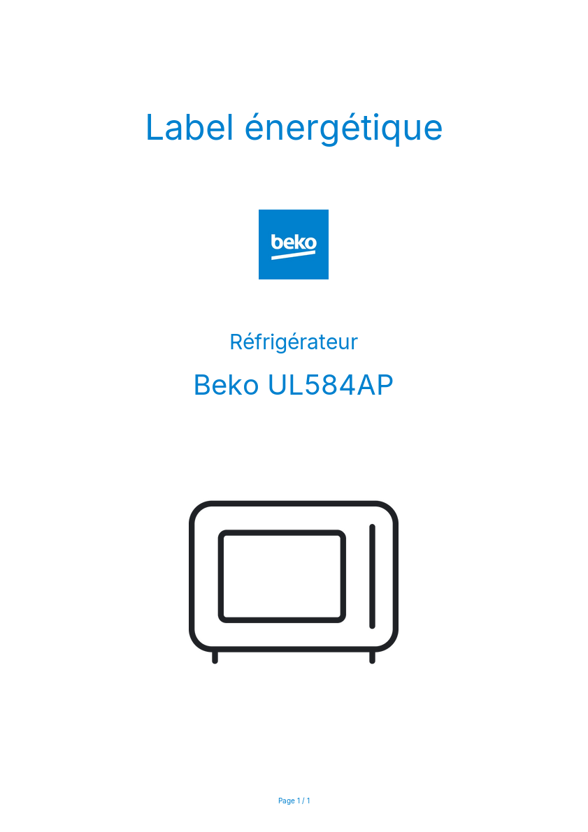 Page n°1 - Label énergétique Beko UL584AP