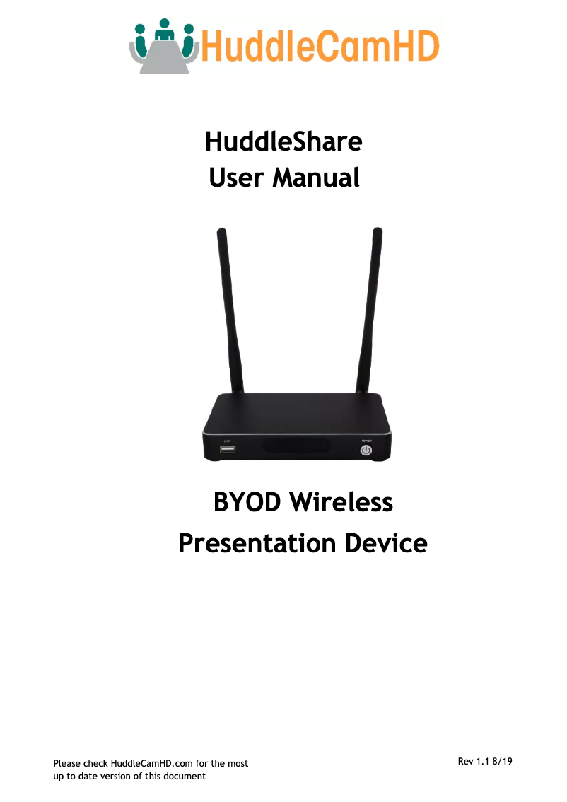 Page 1 de la notice Manuel utilisateur HuddleCamHD HuddleShare