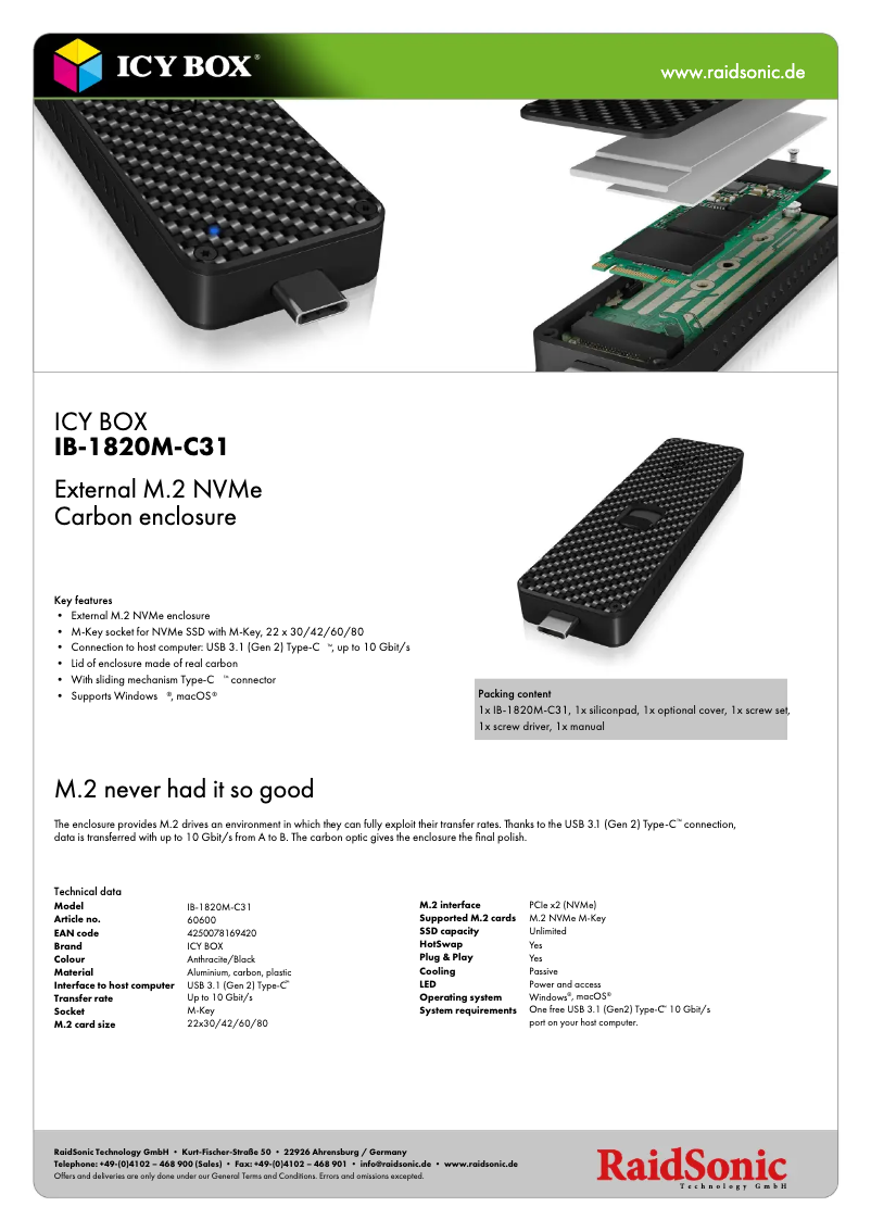 Página 1 del manual Ficha técnica Icy Box IB-1820M-C31