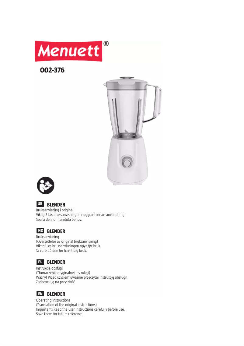 Page 1 de la notice Manuel utilisateur Menuett 002-376