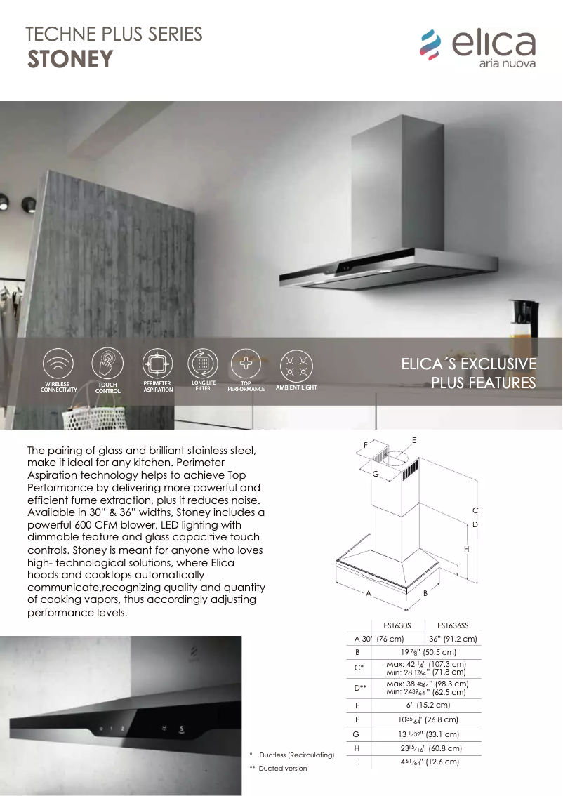 Page 1 de la notice Fiche technique Elica EST630SS