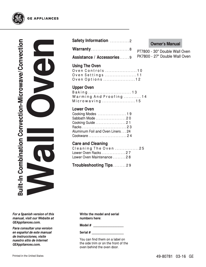 Página 1 del manual Manual de usuario GE PK7800EKES