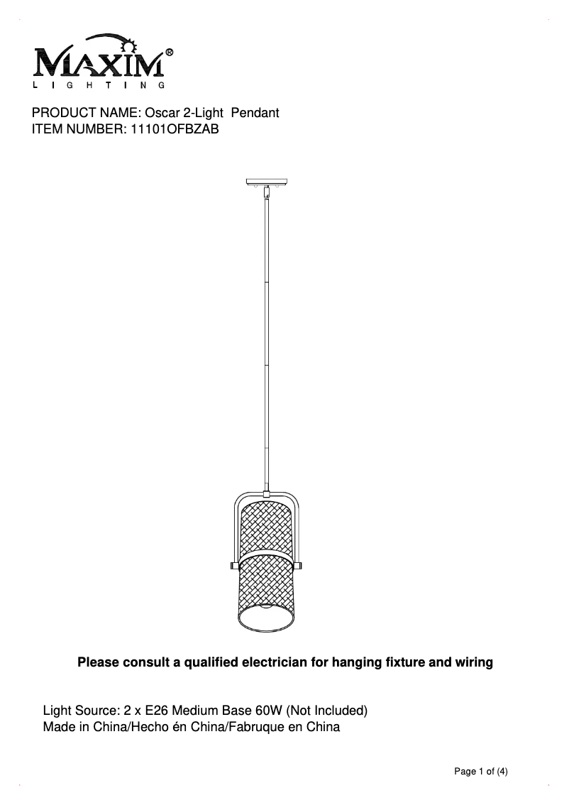 Page n°1 - Manuel utilisateur Maxim Oscar 11101OFBZAB