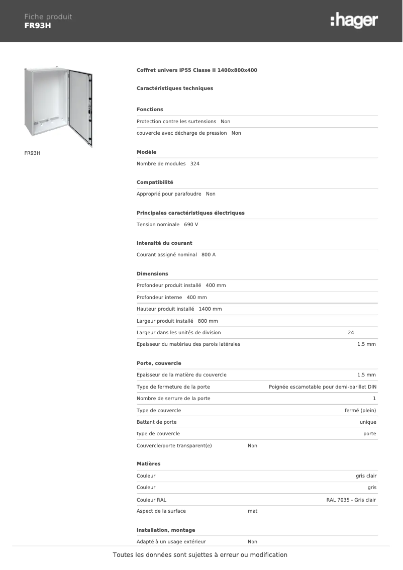 Image de la première page du manuel de l'appareil FR93H