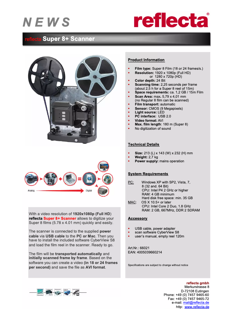 Page 1 de la notice Manuel utilisateur Reflecta Super 8+