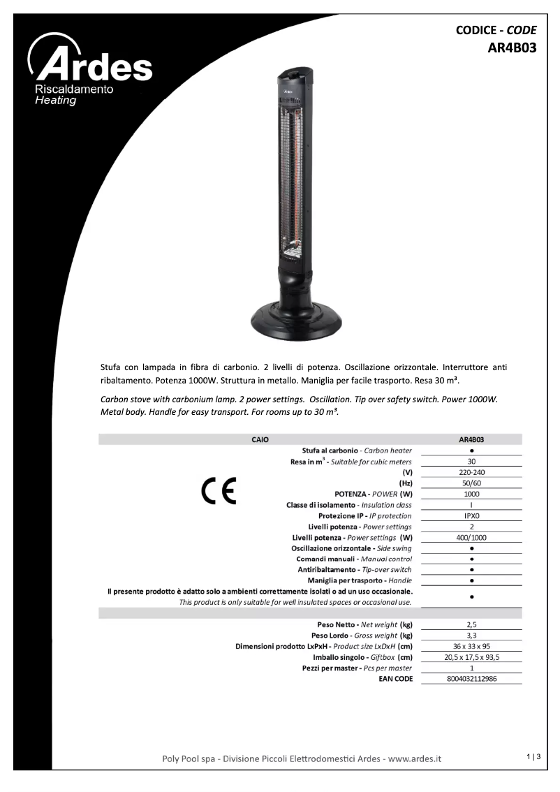 Página 1 del manual Ficha técnica Ardes AR4B03