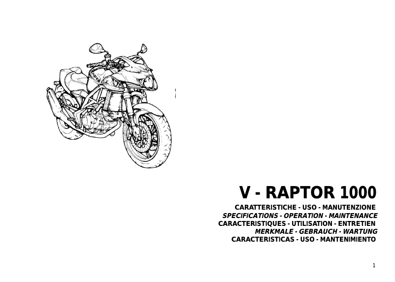Page 1 de la notice Manuel utilisateur Cagiva V-Raptor 1000 (2000)