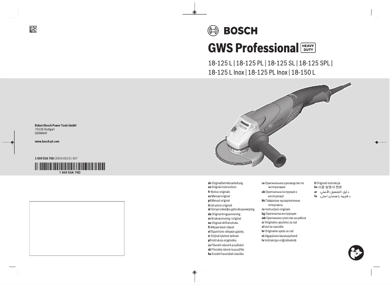 Page 1 de la notice Manuel utilisateur Bosch GWS 18-125 SPL Professional