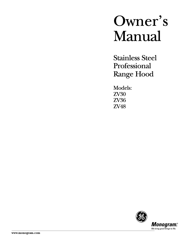 Page n°1 - Manuel utilisateur Monogram ZV48TSFSS