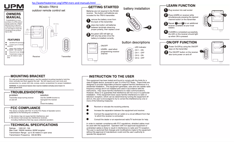 Page n°1 - Manuel utilisateur UPM RC420