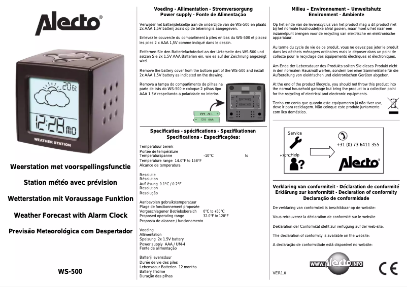 Page 1 de la notice Manuel utilisateur Alecto WS-500