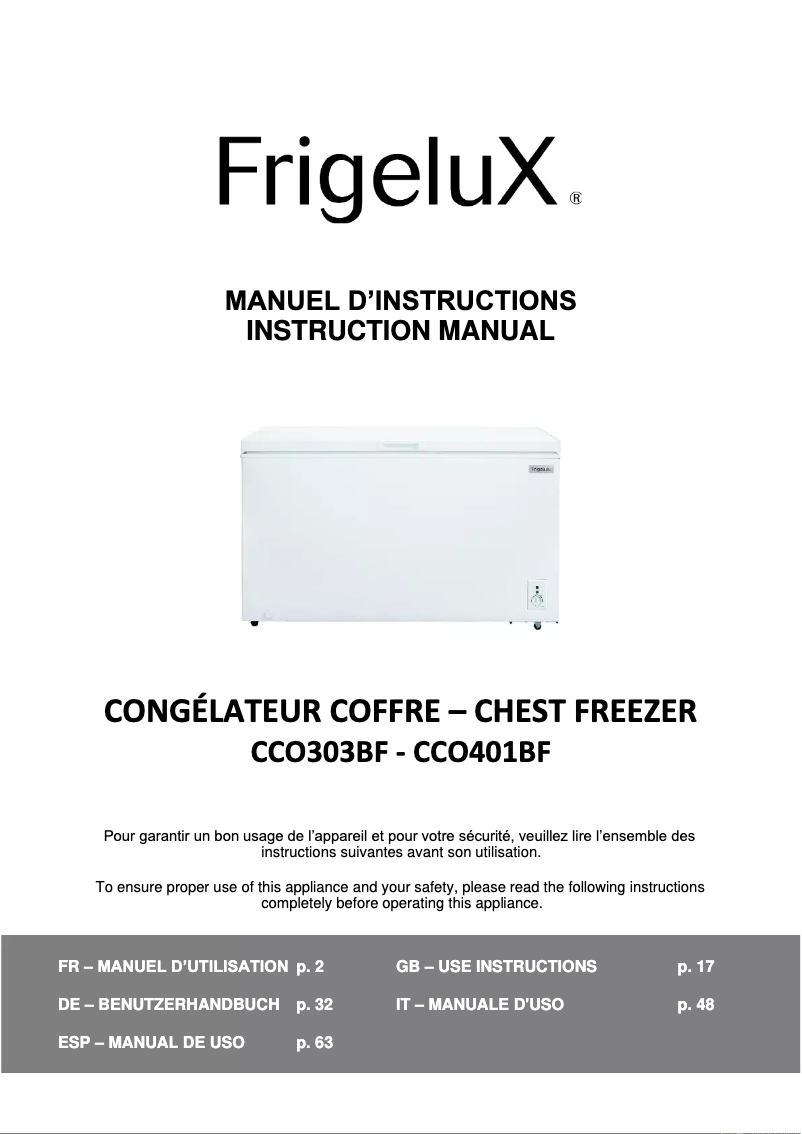 Page n°1 - Manuel utilisateur FrigeluX CCO303BF