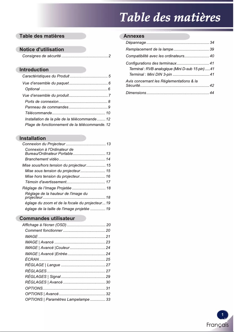 Page 1 de la notice Manuel utilisateur LG BX275