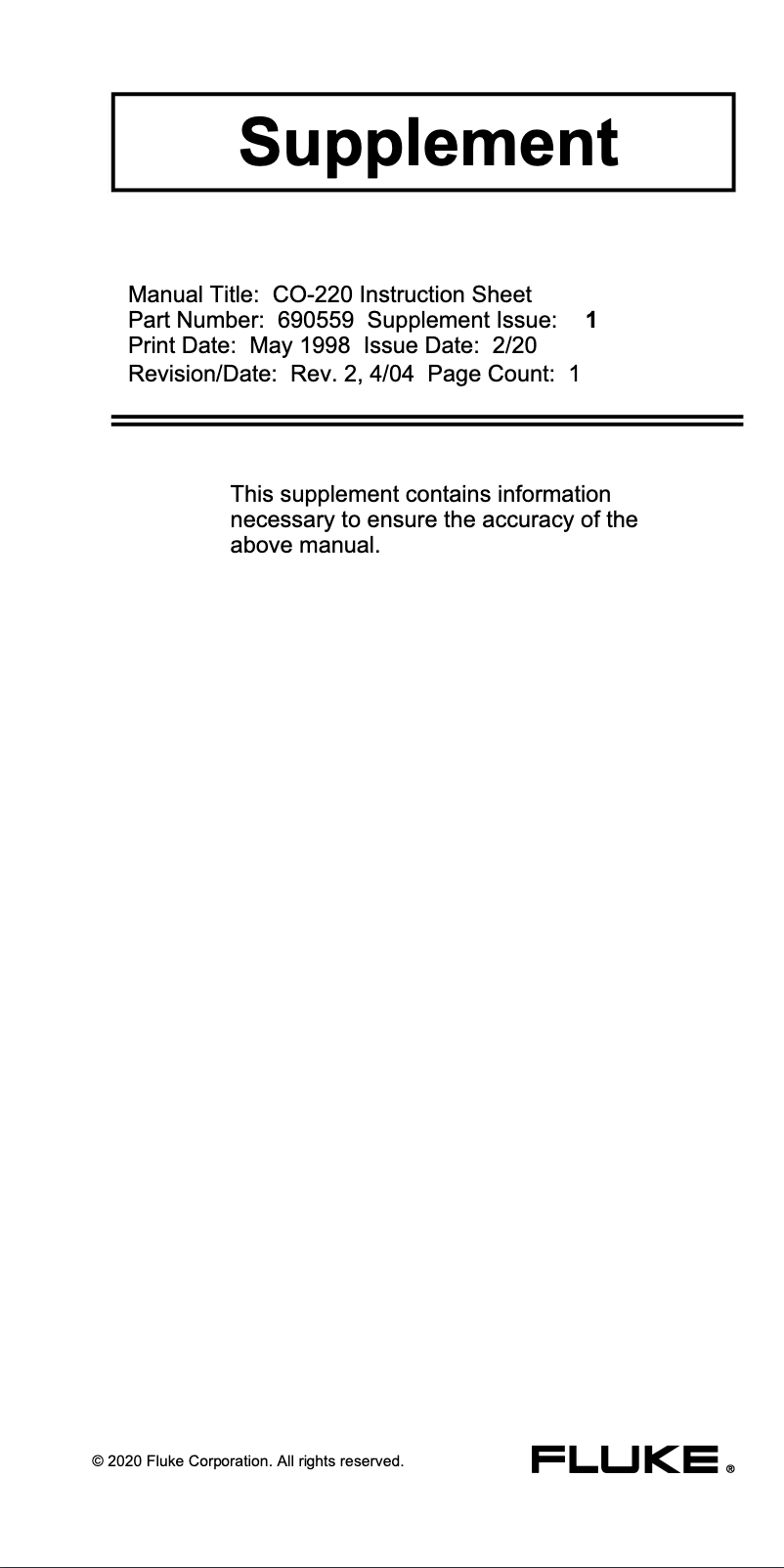 Page n°1 - Mode d'emploi Fluke CO-220