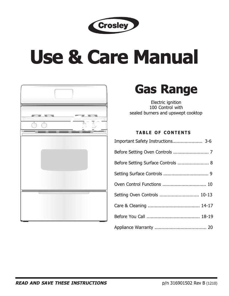 Page 1 de la notice Manuel utilisateur Crosley CRG3150PS