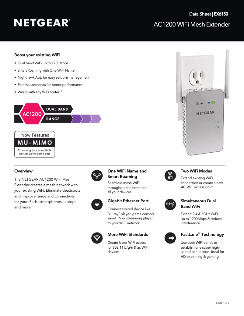 Page n°1 - Fiche technique Netgear EX6150v2