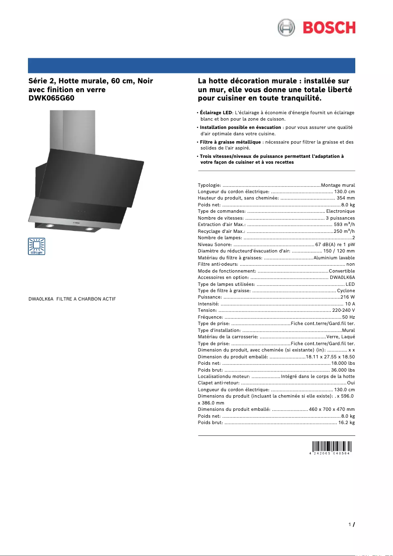 Image de la première page du manuel de l'appareil DWK065G60