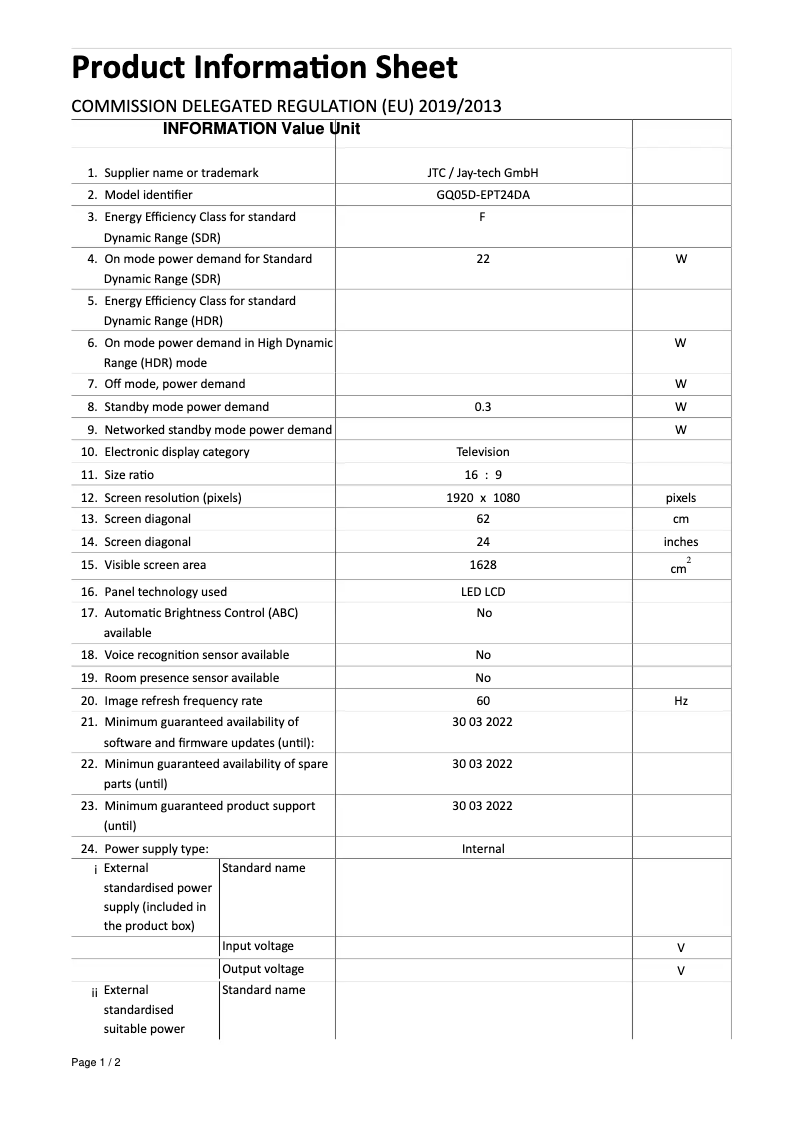 Page n°1 - Manuel utilisateur Jay-Tech ENTERPRISE TRAVEL FHD 2.4DA