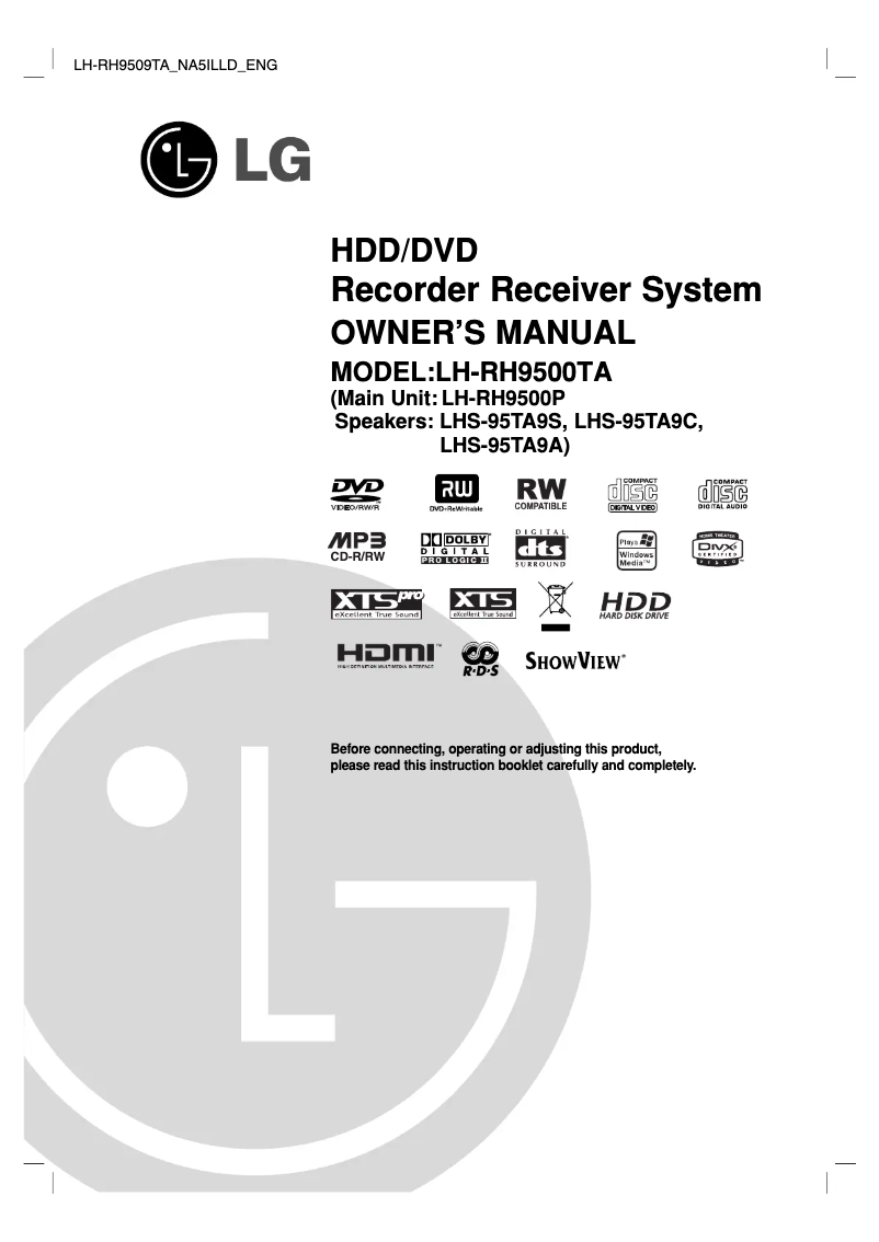 Page n°1 - Manuel utilisateur LG LH-RH9500TA