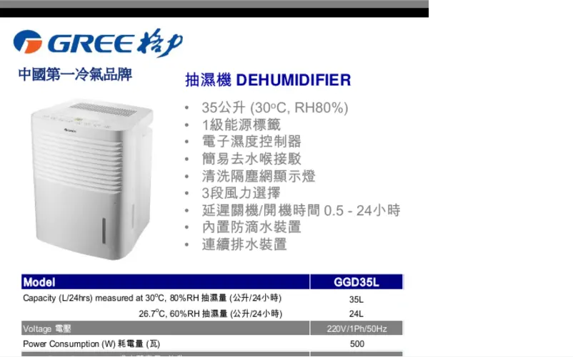 Page 1 de la notice Manuel utilisateur Gree GGD35L