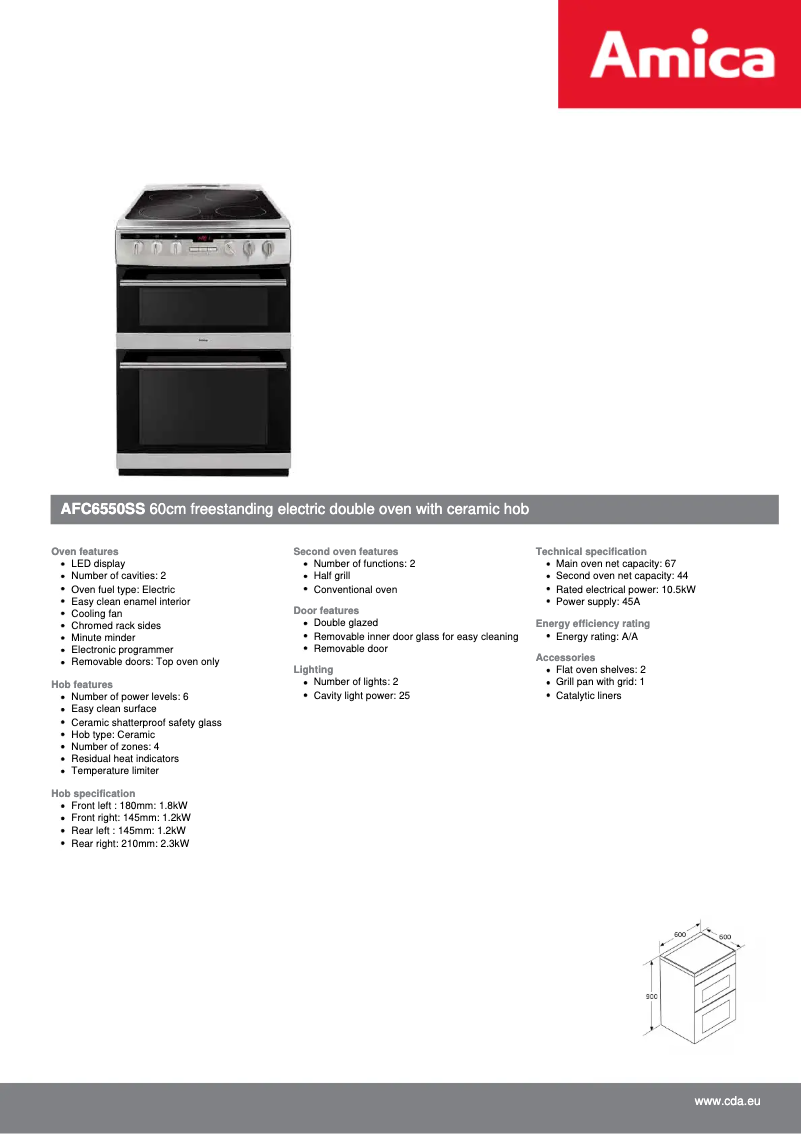 Page n°1 - Fiche technique Amica AFC6550SS