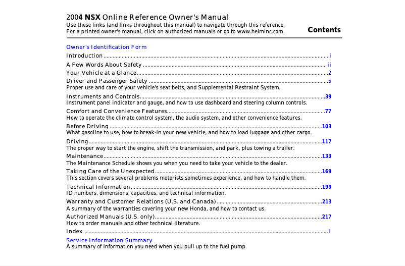 Image de la première page du manuel de l'appareil NSX (2004)