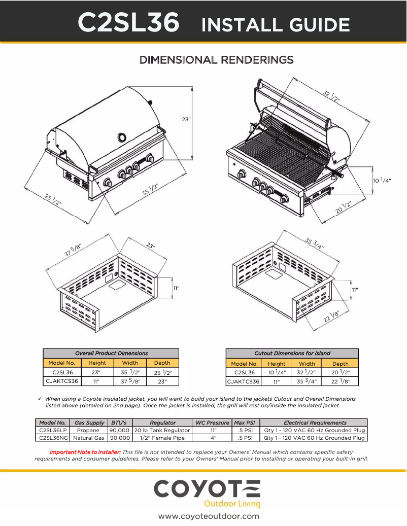 Page 1 de la notice Guide d'installation Coyote C2SL36NG