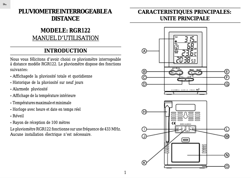 Page 1 de la notice Manuel utilisateur Oregon Scientific RGR122