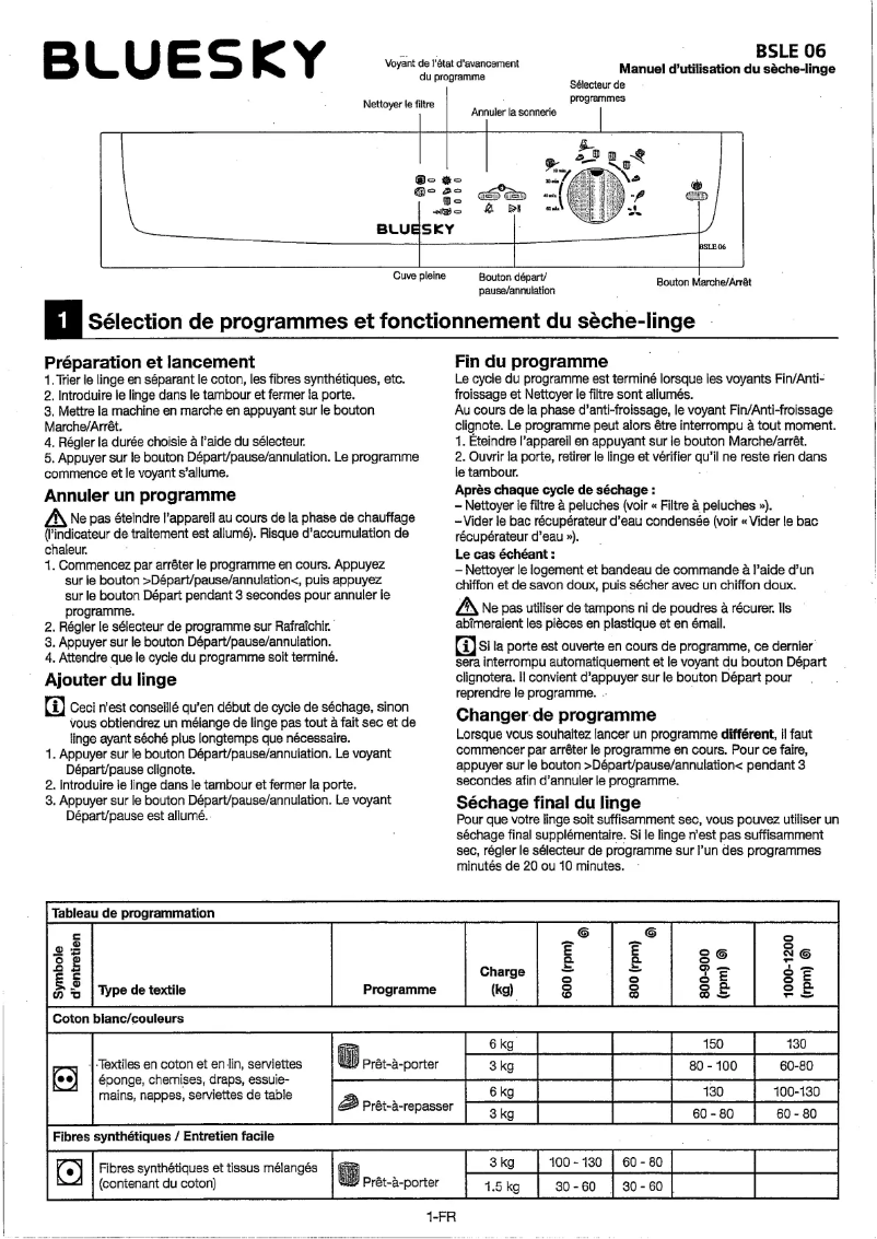 Page n°1 - Manuel utilisateur Bluesky BSLE 06