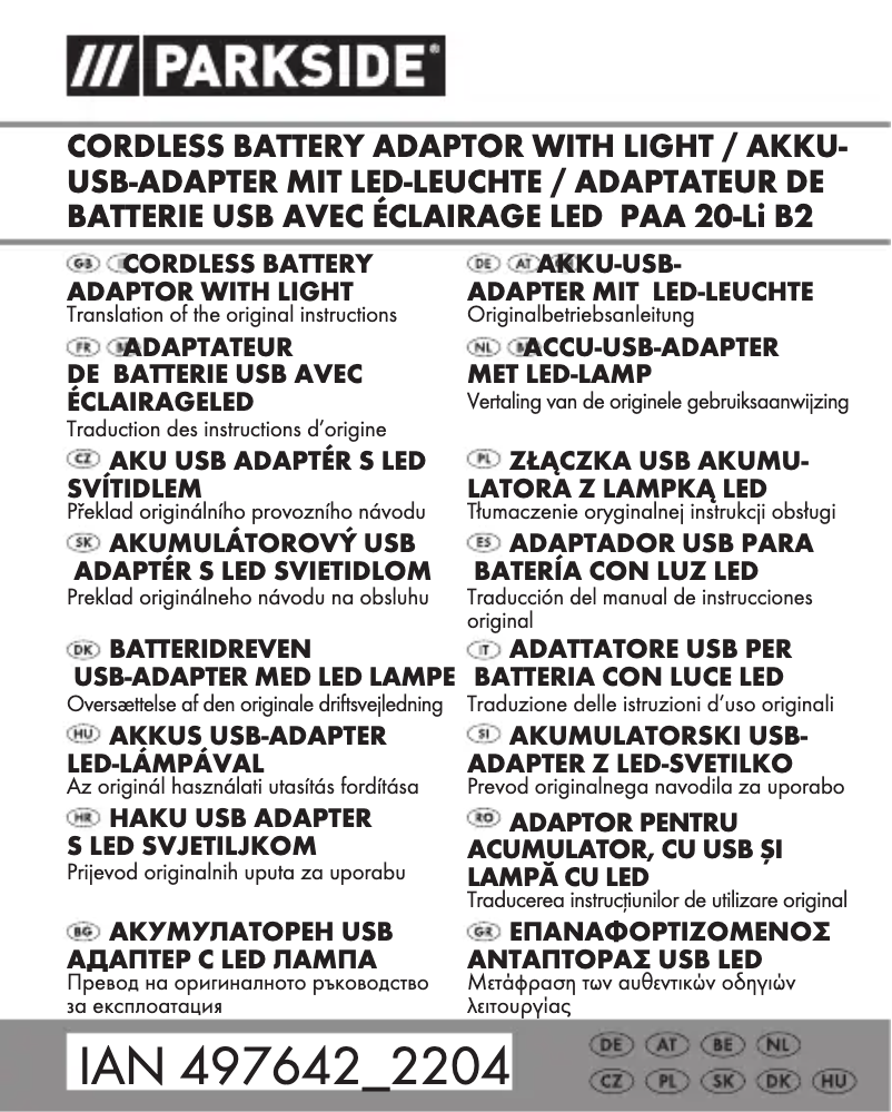 Página 1 del manual Manual de usuario Parkside PAA 20-Li B2