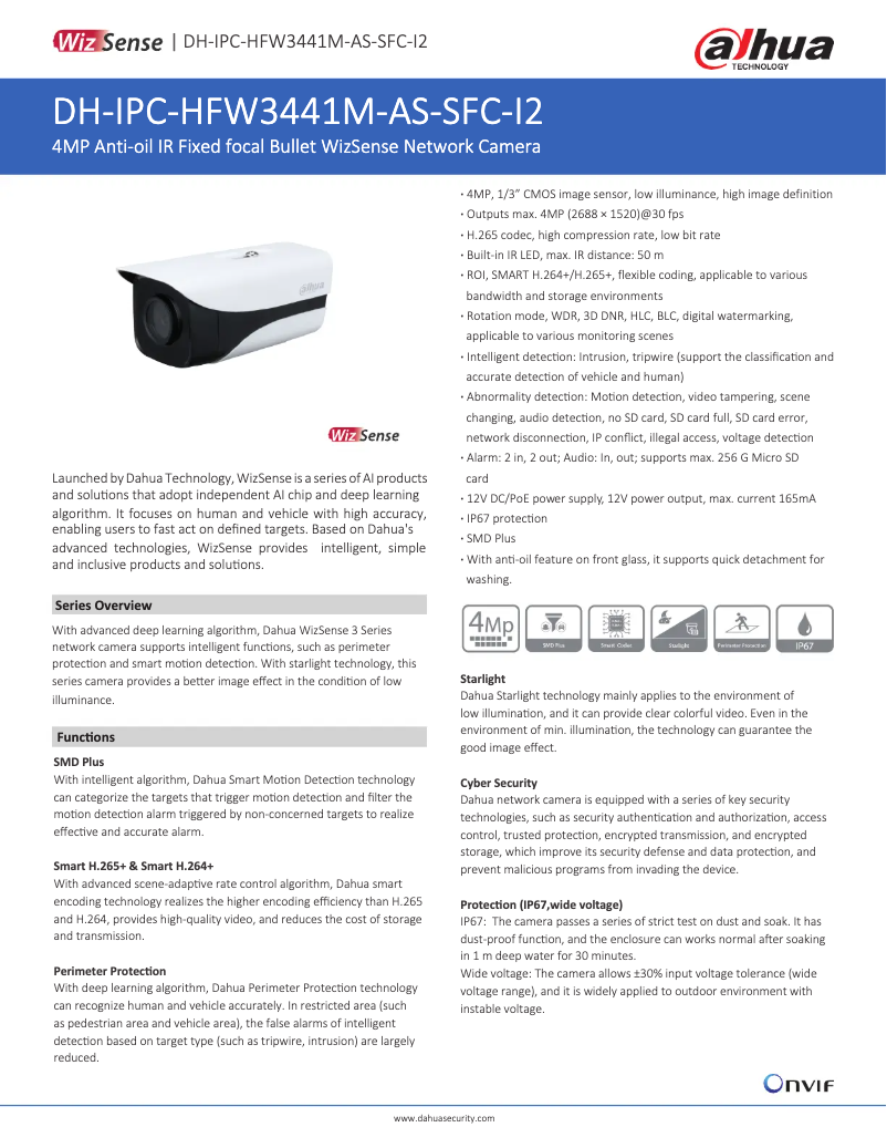 Page n°1 - Fiche technique Dahua Technology IPC-HFW3441M-AS-SFC-I2