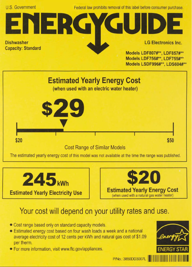 Page 1 de la notice Label énergétique LG LSDF996