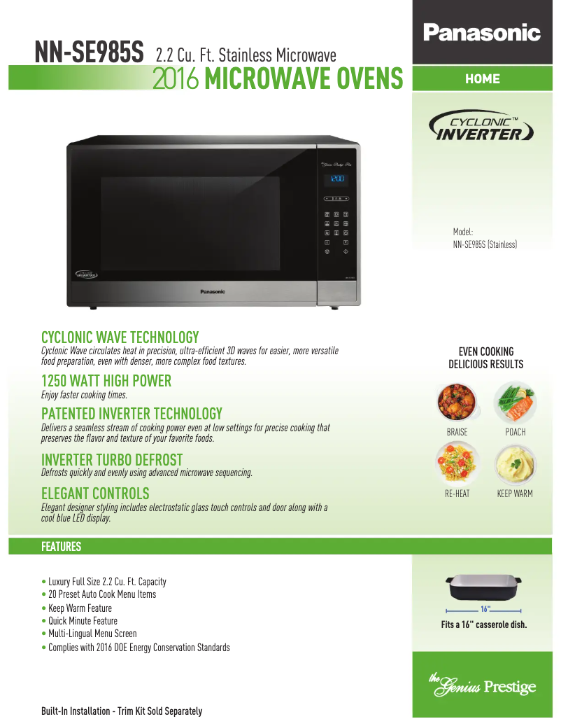 Page 1 de la notice Fiche technique Panasonic NN-SE985S