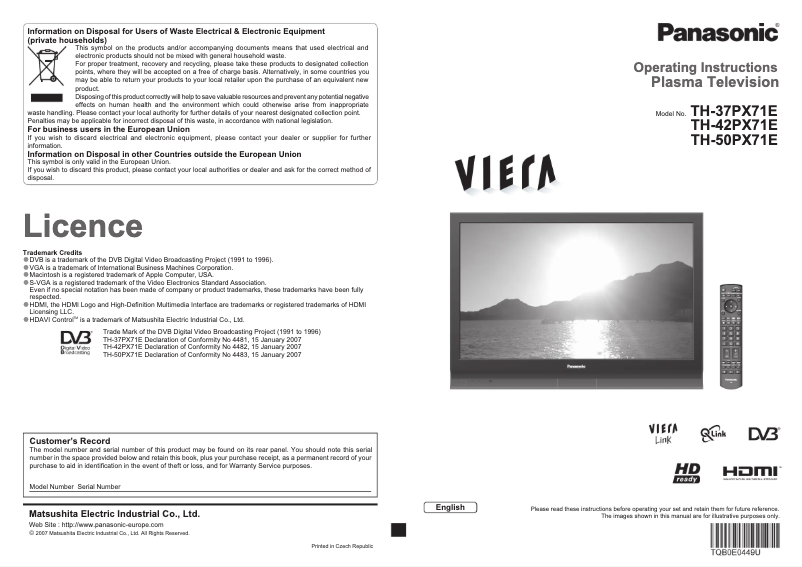 Page 1 de la notice Manuel utilisateur Panasonic Viera TH-50PX71E