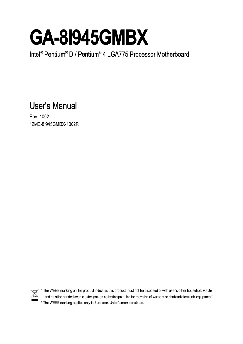 Image de la première page du manuel de l'appareil GA-8I945GMBX